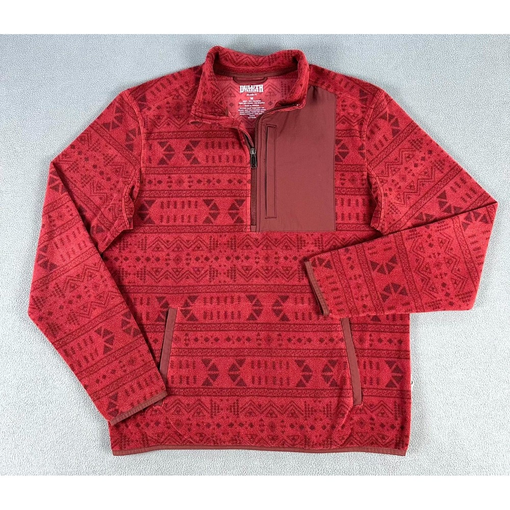 Duluth Quarter Zip Sweater Mens Medium Red Aztec Fair Isle Checkpoint Fleece